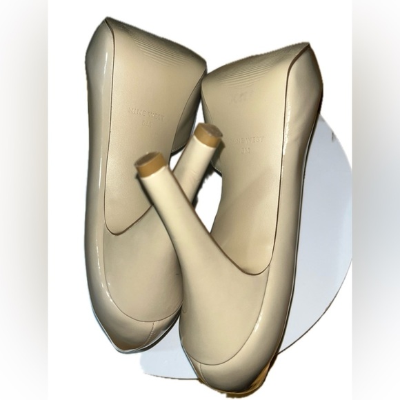 Nine West Peep Toe, Patent Leather Platforms, Beige, Sz 8M - Picture 14 of 16